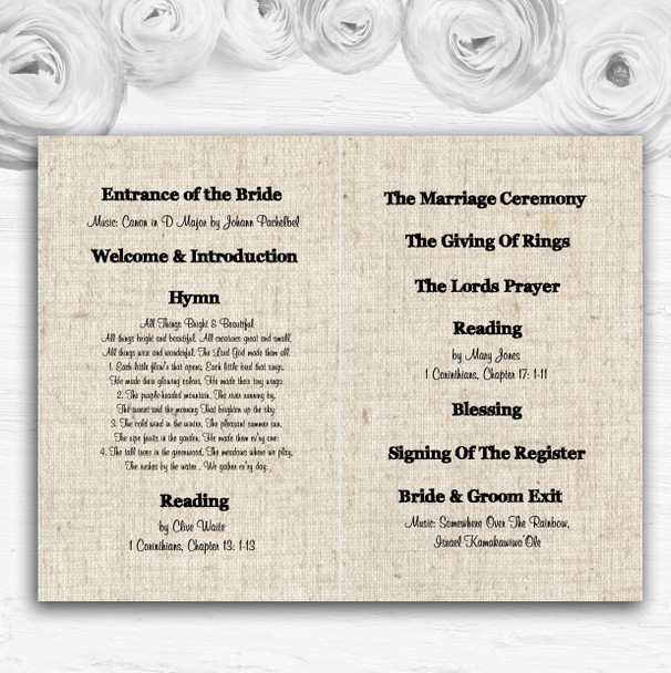 Cotton Chic Personalised Wedding Double Sided Cover Order Of Service