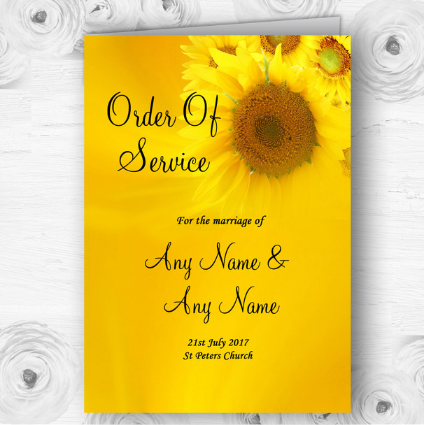 Sunflowers Personalised Wedding Double Sided Cover Order Of Service