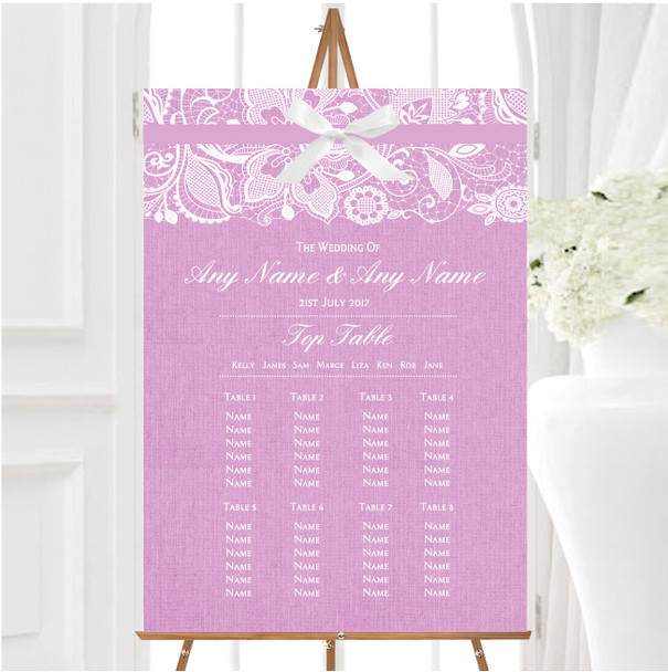 Vintage Dusky Pink Rose Burlap & Lace Personalised Wedding Seating Table Plan