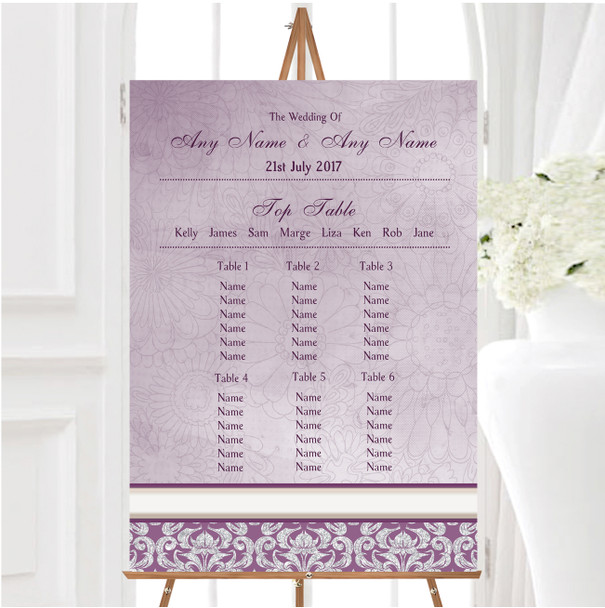 Lavender Lilac Vintage Damask Pretty Personalised Wedding Seating Table Plan