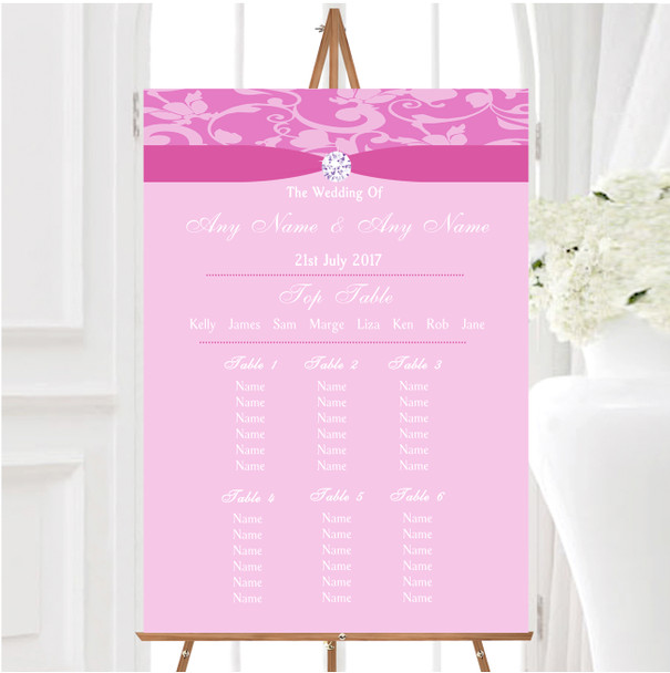 Dusty Pale Baby Rose Pink Floral Damask Diamante Wedding Seating Table Plan