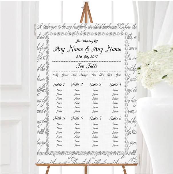 Off White Love Vows Romantic Script Personalised Wedding Seating Table Plan