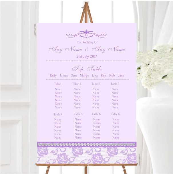 Pretty Lilac Purple Floral Diamante Personalised Wedding Seating Table Plan