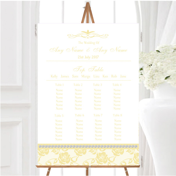Pretty Pale Yellow Floral Diamante Personalised Wedding Seating Table Plan