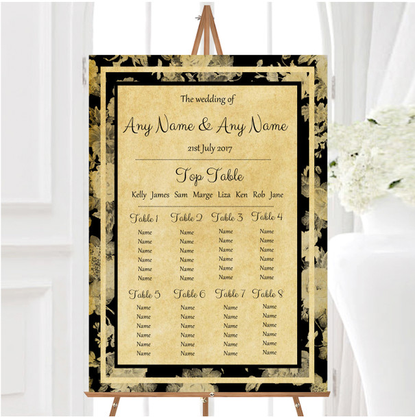 Vintage Black Roses Postcard Style Personalised Wedding Seating Table Plan