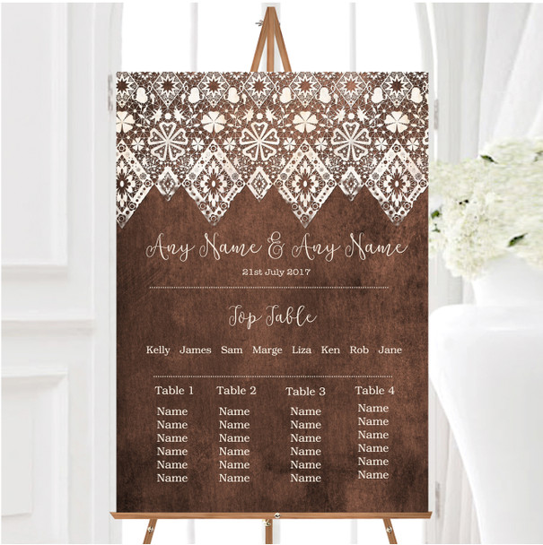 Vintage Brown Old Paper & Vintage Lace Effect Wedding Seating Table Plan