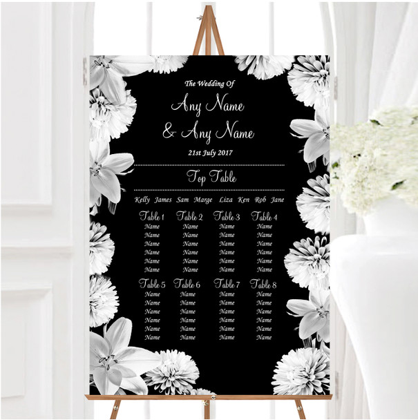 Stunning Lily Flower Black White Personalised Wedding Seating Table Plan