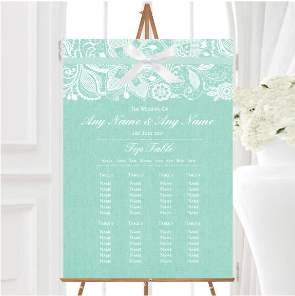 Vintage Mint Green Burlap & Lace Personalised Wedding Seating Table Plan
