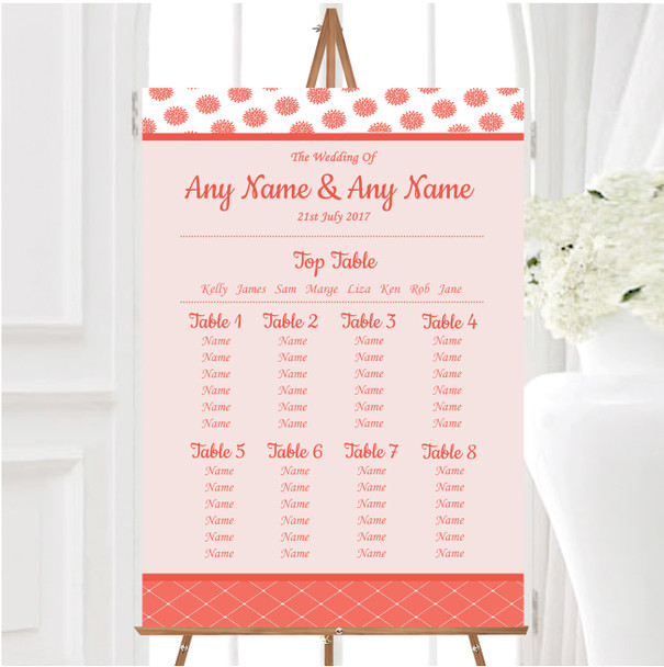 Coral And White Flowers Quilt Personalised Wedding Seating Table Plan