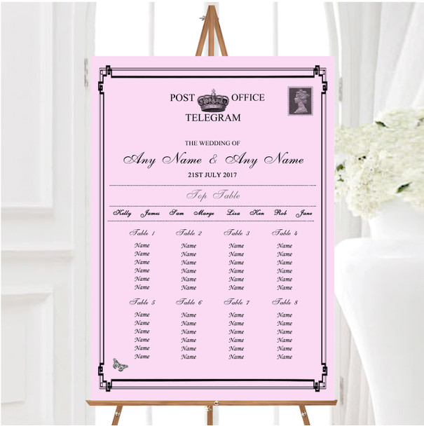 Vintage Telegram Elegant Pink Personalised Wedding Seating Table Plan