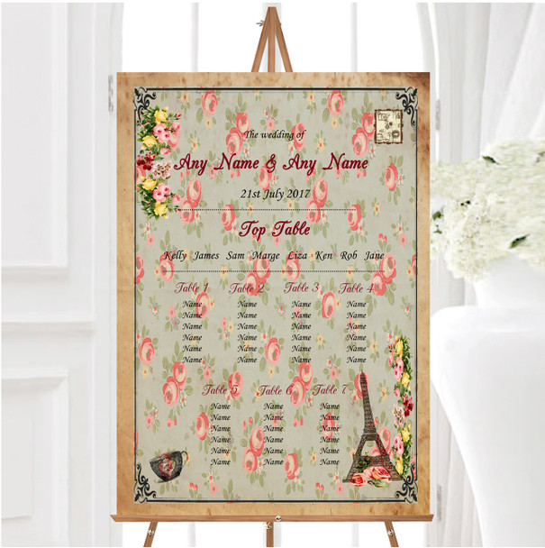 Vintage Paris Shabby Chic Postcard Floral Wedding Seating Table Plan