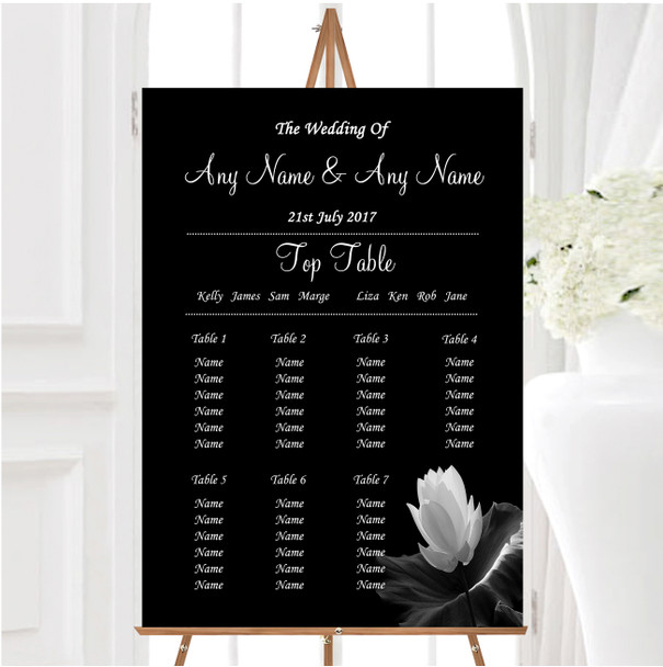 Beautiful Black White Flower Personalised Wedding Seating Table Plan