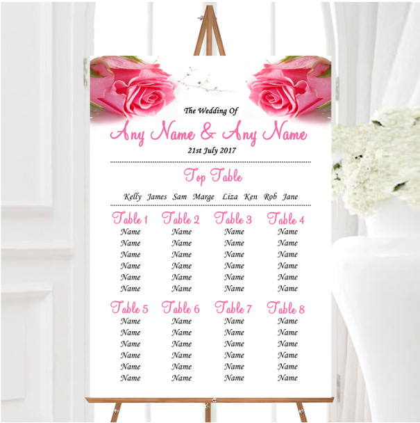 Gorgeous Pink Rose And Rings Personalised Wedding Seating Table Plan