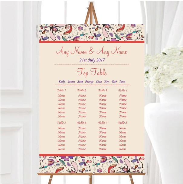 Pretty Pastel Floral Vintage Personalised Wedding Seating Table Plan