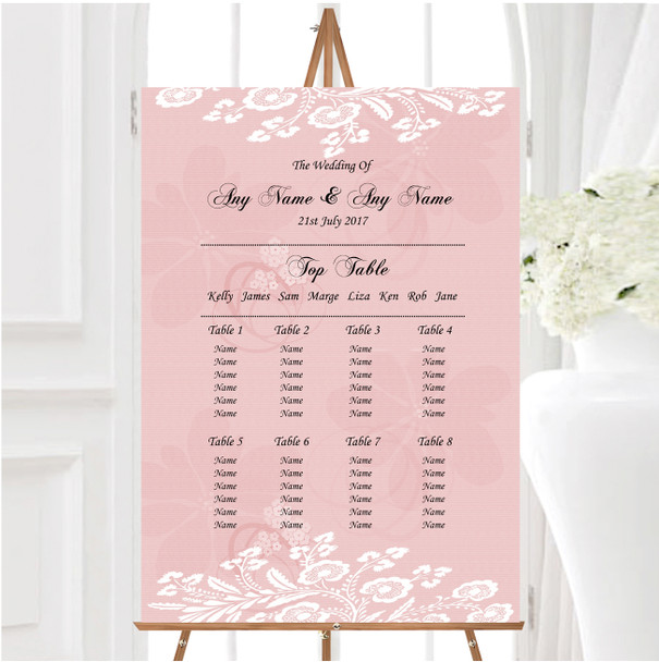 Vintage Lace Coral Pink Chic Personalised Wedding Seating Table Plan
