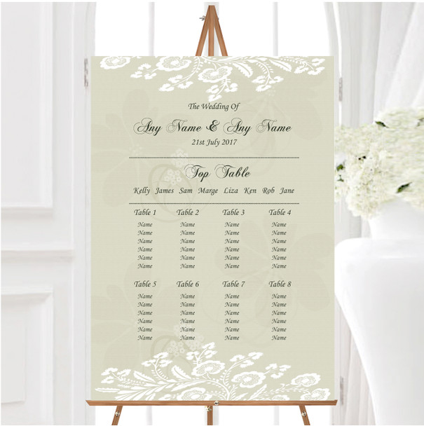 Vintage Lace Sage Green Chic Personalised Wedding Seating Table Plan