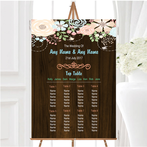 Shabby Chic Pastel And Wood Personalised Wedding Seating Table Plan