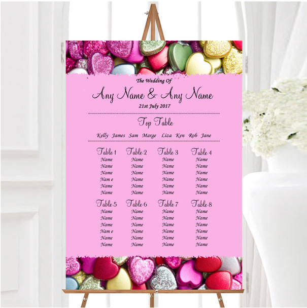 Colourful Cute Love Hearts Personalised Wedding Seating Table Plan