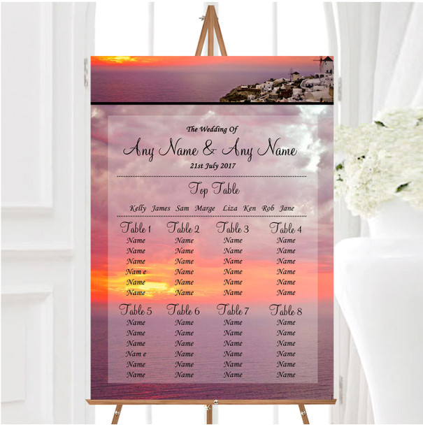 Santorini In Greece Abroad Personalised Wedding Seating Table Plan