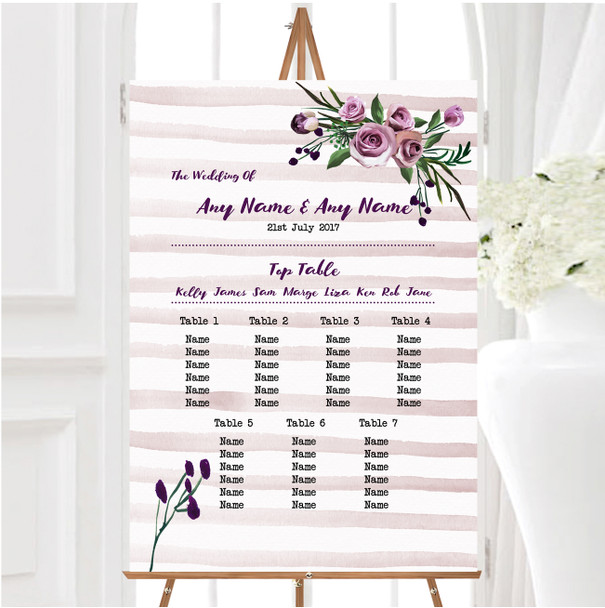 Watercolour Stripes Purple Personalised Wedding Seating Table Plan