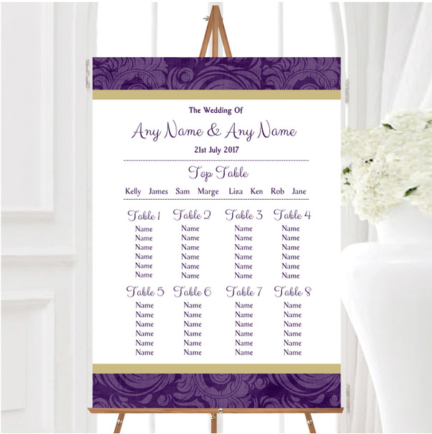 Purples Vintage Classical Personalised Wedding Seating Table Plan