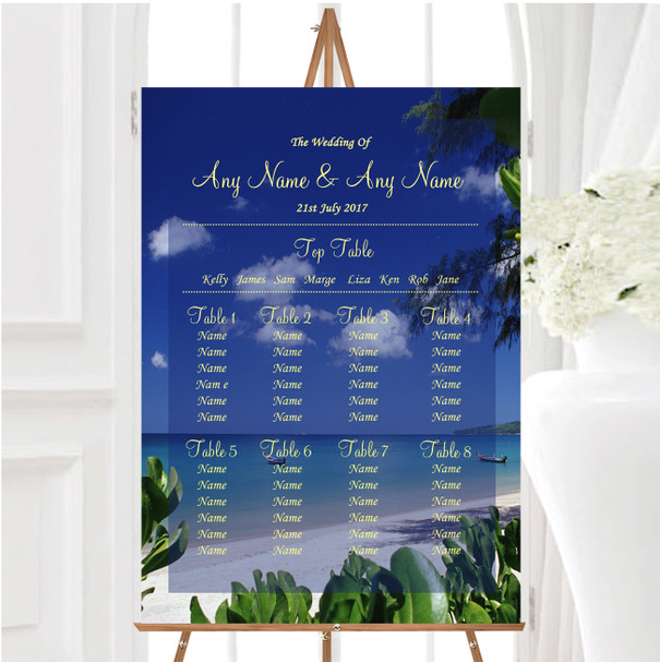 Thailand Beach Palm Tree Personalised Wedding Seating Table Plan