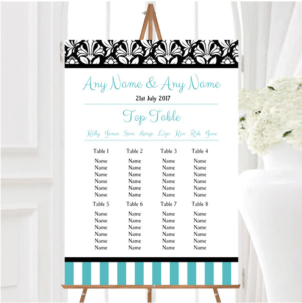 Damask And Aqua Stripes Personalised Wedding Seating Table Plan
