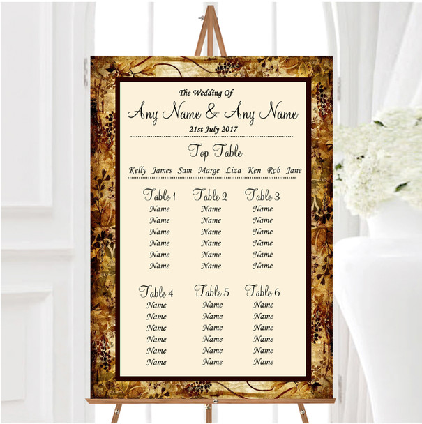 Autumn Colours Vintage Personalised Wedding Seating Table Plan