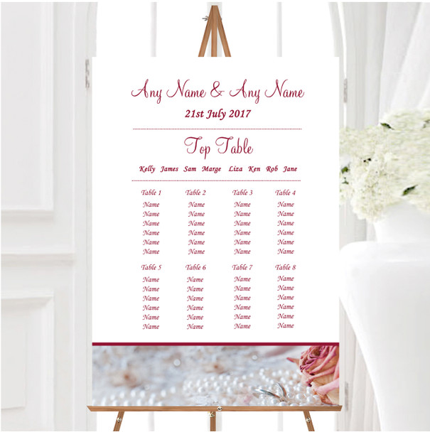 Pink Rose Pearl Rings Personalised Wedding Seating Table Plan