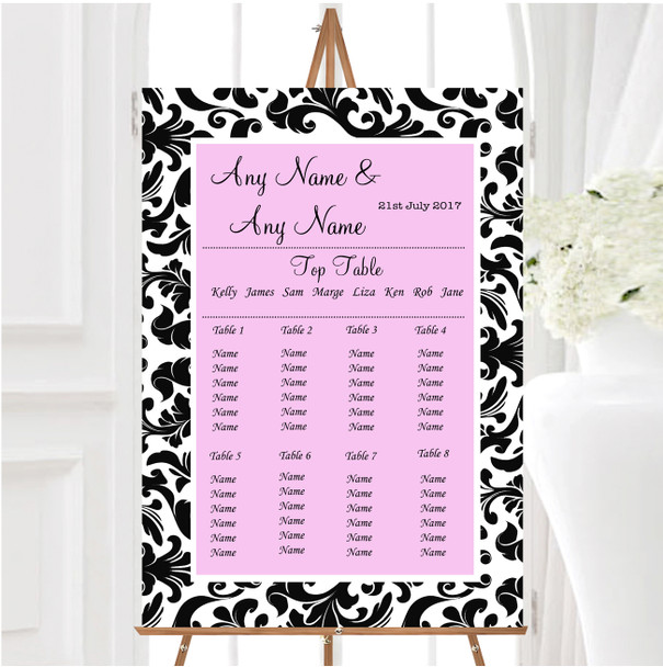 Black & Pink Damask Personalised Wedding Seating Table Plan