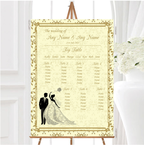 Gold Yellow Classic Personalised Wedding Seating Table Plan
