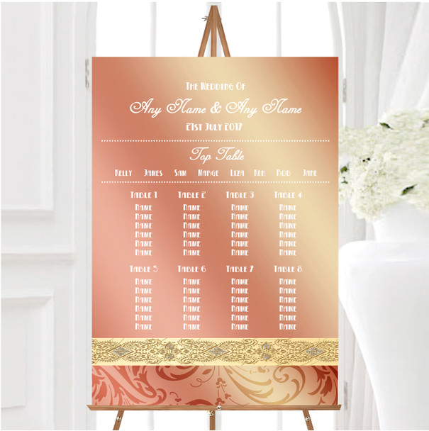 Peach Coral Damask Personalised Wedding Seating Table Plan