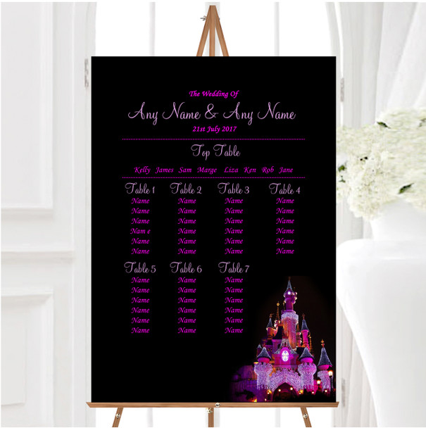 Pink Disney Castle Personalised Wedding Seating Table Plan