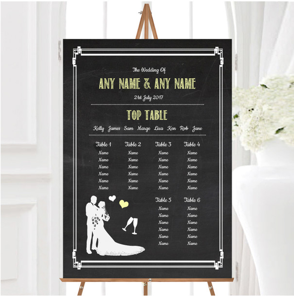 Chalkboard Yellow Personalised Wedding Seating Table Plan