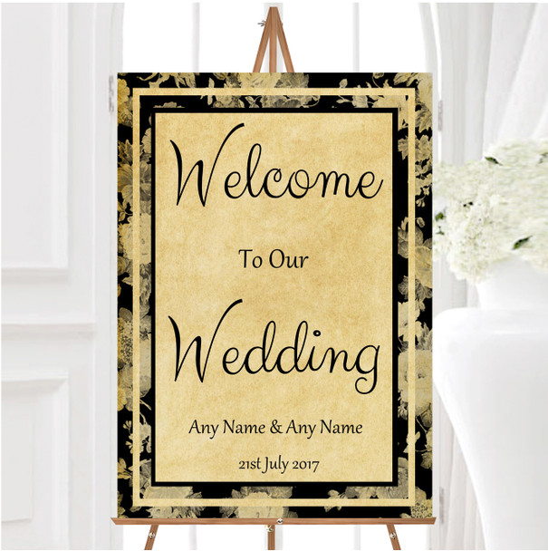 Vintage Black Roses Postcard Style Personalised Any Wording Welcome Wedding Sign