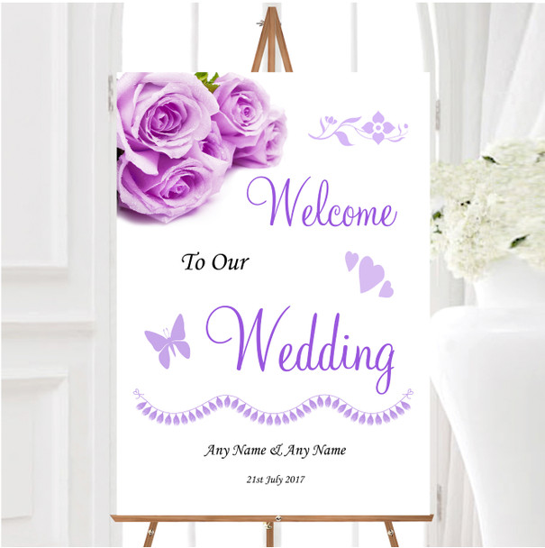 Beautiful Lilac Purple Rose Personalised Any Wording Welcome To Our Wedding Sign