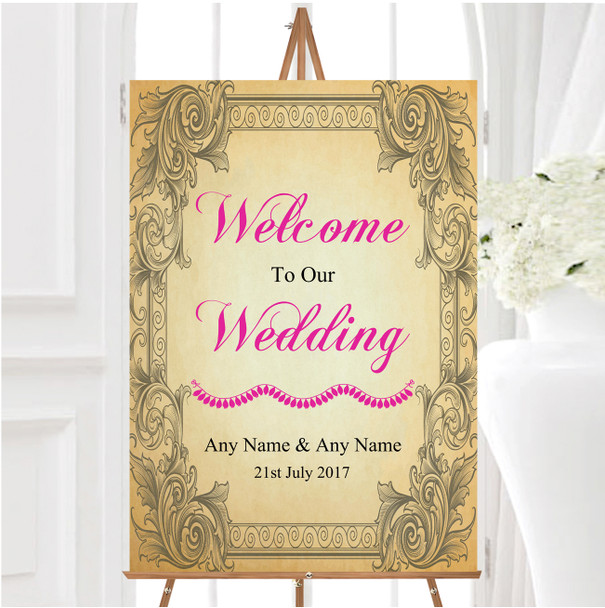 Typography Vintage Hot Pink Postcard Personalised Any Text Welcome Wedding Sign