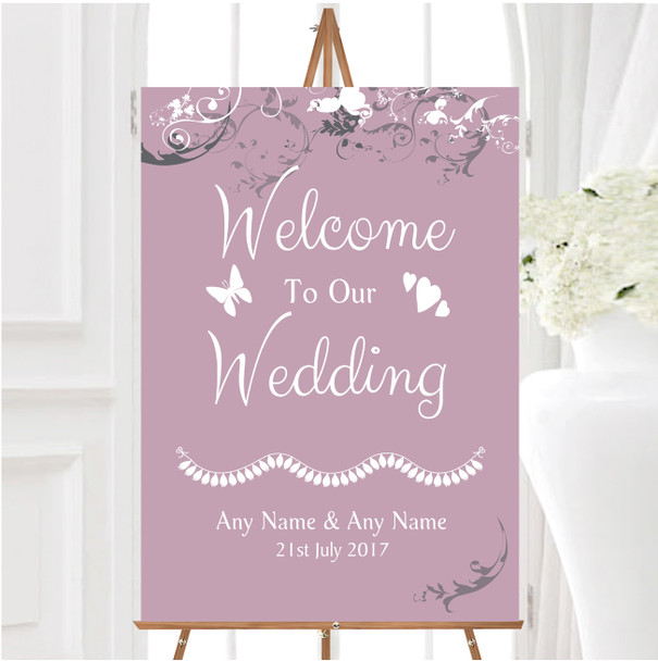 Lilac Vintage Shabby Chic Pattern Personalised Any Wording Welcome Wedding Sign