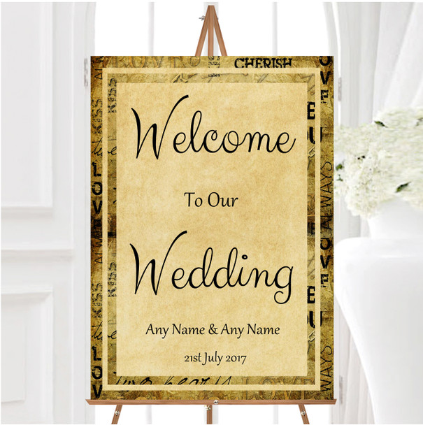 Vintage I Love You Postcard Style Personalised Any Wording Welcome Wedding Sign