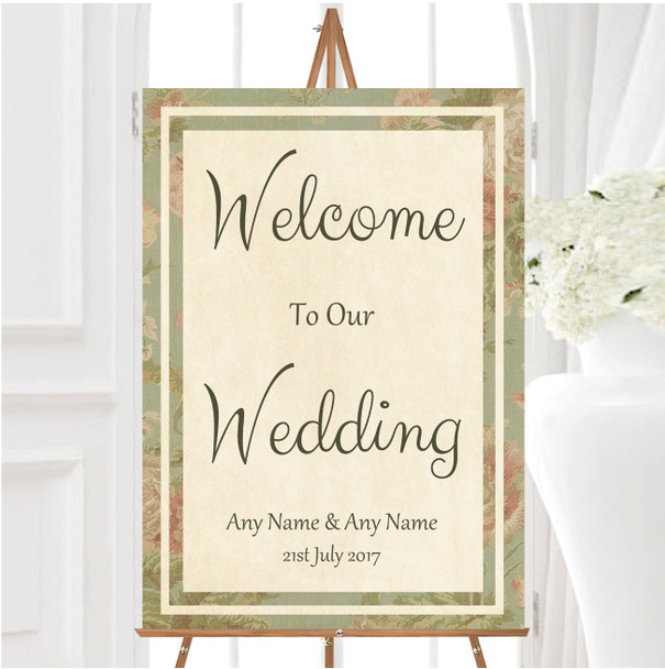 Vintage Sage Green Postcard Style Personalised Any Wording Welcome Wedding Sign