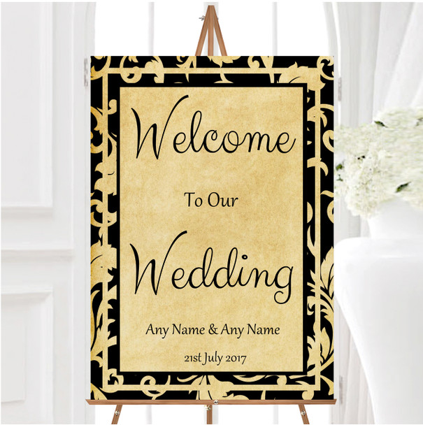 Vintage Black Damask Postcard Style Personalised Any Text Welcome Wedding Sign