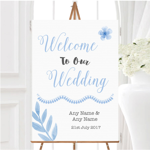 Watercolour Subtle Powder Baby Blue Personalised Any Text Welcome Wedding Sign