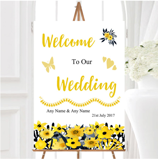 Black Yellow Watercolour Flowers Personalised Any Wording Welcome Wedding Sign