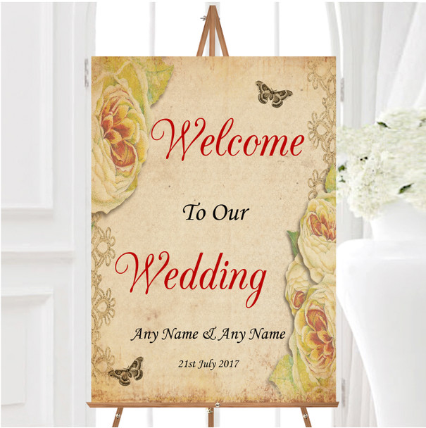 Old Vintage Shabby Chic Postcard Personalised Any Wording Welcome Wedding Sign