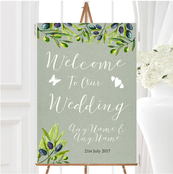 Rustic Vintage Watercolour Olive Personalised Any Wording Welcome Wedding Sign