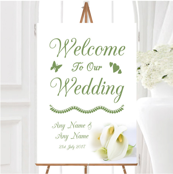 Stunning White Lily Green Personalised Any Wording Welcome To Our Wedding Sign