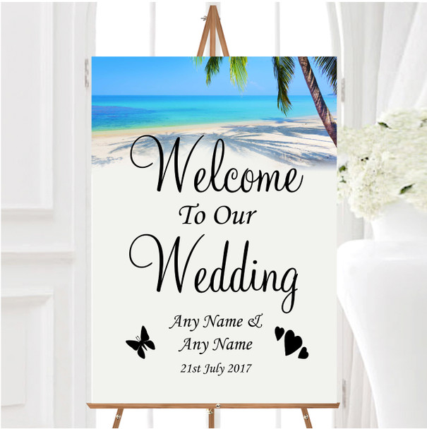 Tropical Beach Palm Tree Personalised Any Wording Welcome To Our Wedding Sign