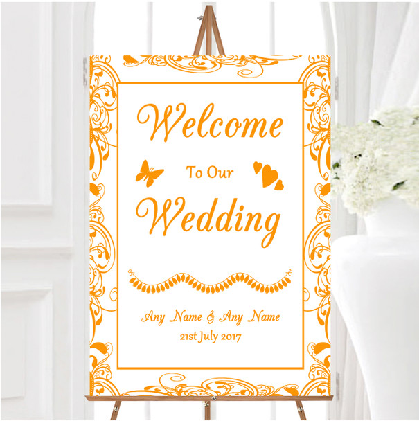 White Orange Swirl Deco Personalised Any Wording Welcome To Our Wedding Sign