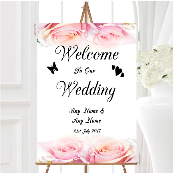 Gorgeous Pastel Pink Wet Roses Personalised Any Wording Welcome Wedding Sign