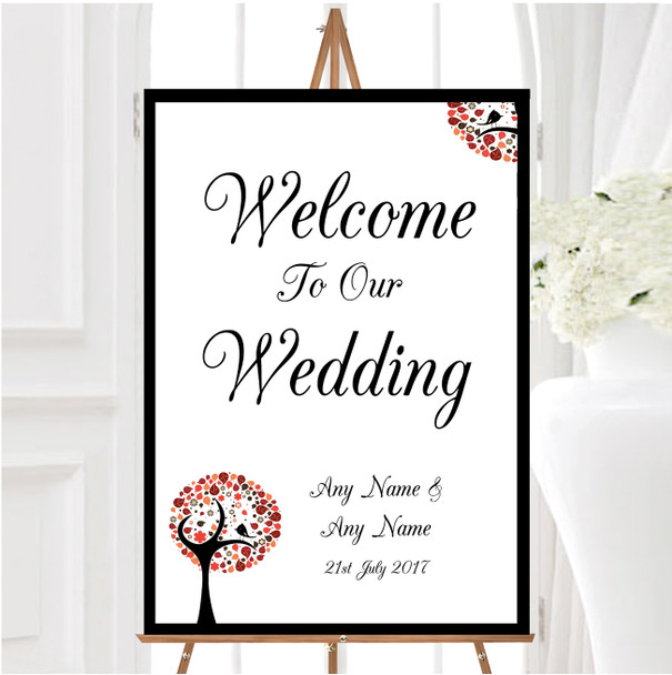 Shabby Chic Bird Tree Brown Vintage Black Personalised Welcome Wedding Sign